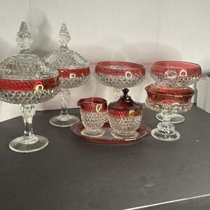 HUGE LOT of Vintage Indiana Glass Ruby Flash Diamond Point Pedestal Candy Dish